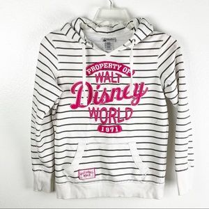 DISNEY PARKS Authentic Striped Hooded Kangaroo Pocket Sweatshirt, Size Small